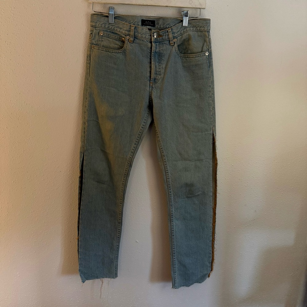 A.P.C. Light Blue Straight Jeans with Brown Accents